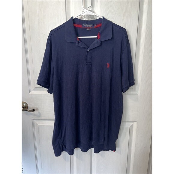 US Polo Assn Short Sleeve Polo Collared Shirt Mens 2XL Navy Red Logo - Picture 1 of 8